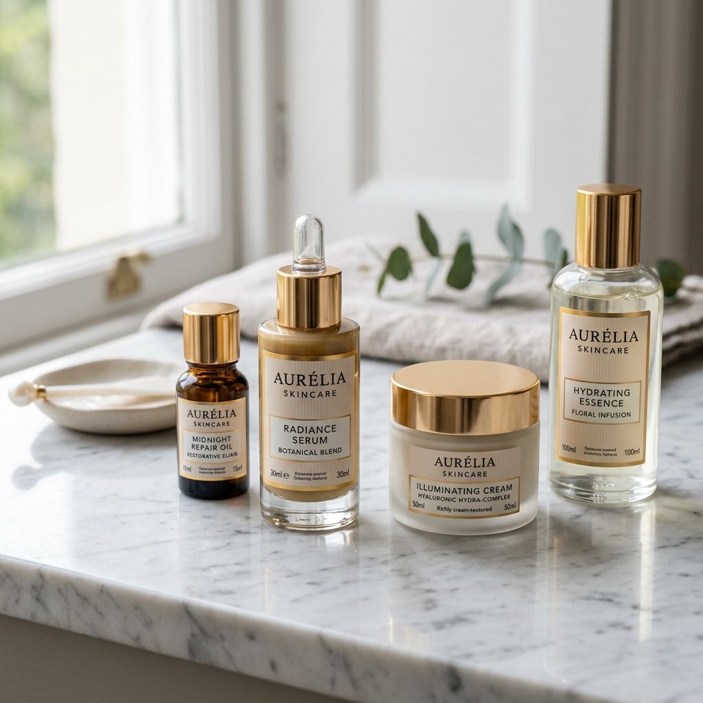 مجموعة مستحضرات عناية فاخرة وخلفية رخامية